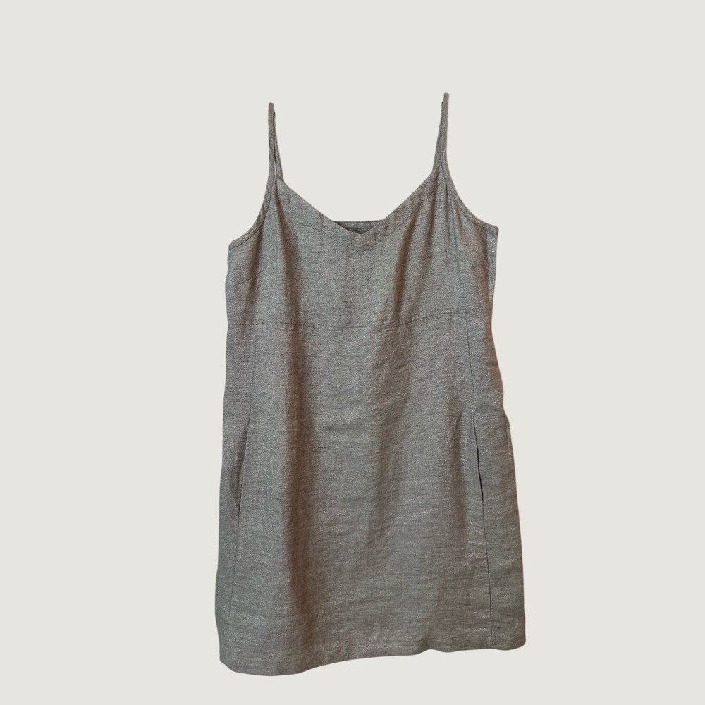 Eileen Fisher Linen Gray Sparkle Strappy Dress Petite Medium